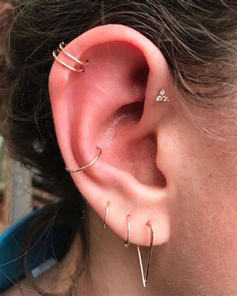 Ear Curation On Instagram Double Upper Helix Forward Helix Conch And Triple Lobe Piercings