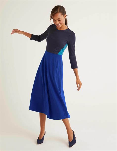 Ivy Ponte Midi Dress Bright Blue Colourblock Boden Womens Fit And Flare Dresses ~ Nicdegrootart