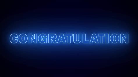 Congratulation Animation Blue Neon Sign Glowing On Black Background