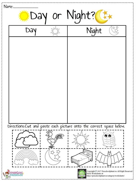 Day And Night Free Printable Worksheets
