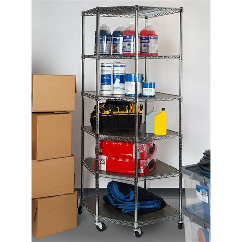 6 Layer Heavy Duty Wire Corner Shelf Unit Garage Storage Shelving Rack