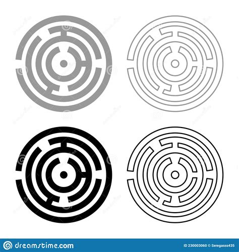 Round Labyrinth Circle Maze Set Icon Grey Black Color Vector