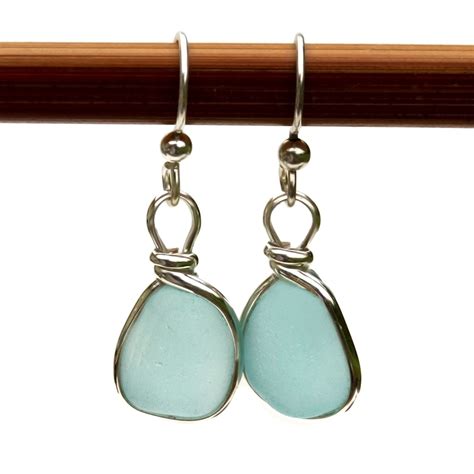 Carolina Blue Genuine Sea Glass Earrings In Solid Sterling Silver Original Wire Bezel© Sse1712