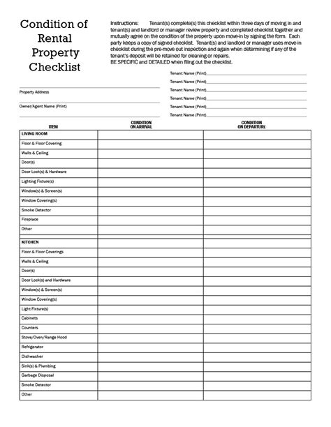 Printable Home Walk Through Checklist