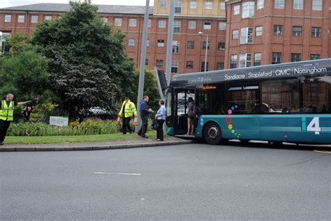 Bus Crashes Into Roundabout In Nottingham City Centre Nottinghamshire