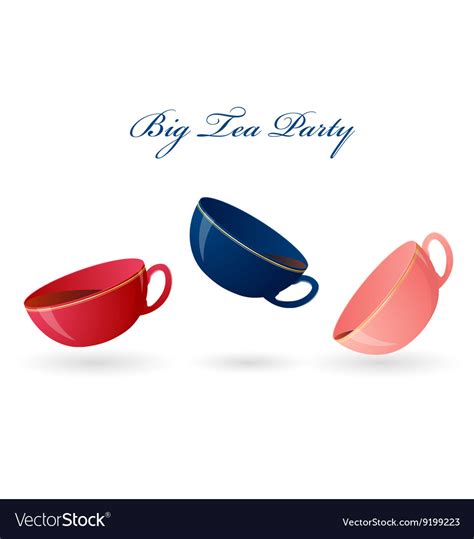 Three Colorful Cups Big Tea Party Royalty Free Vector Image