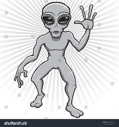 Cartoon Vector Grey Alien Greeting 145841261 Shutterstock