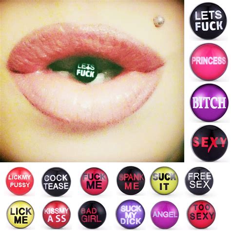 Women Sexy Tongue Piercing Erotic Words Logo Tongue Rings Stainless