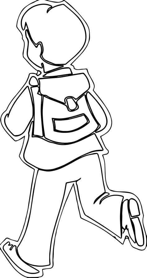 Boy Running School Outline Coloring Page