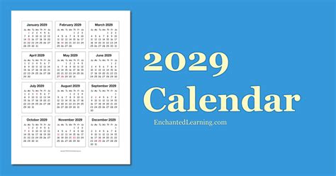 2029 One Page Calendar Enchanted Learning