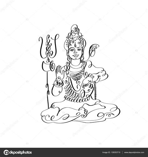 Line Art Lord Shiva Black And White Calligraphic Drawing Stock Vector