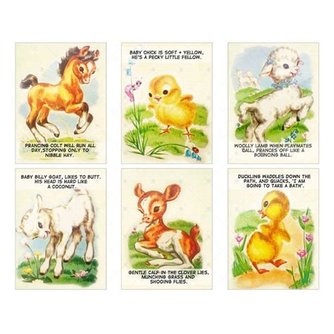Vintage Baby Animals Cards Journaling Digital Collage Sheet Etsy