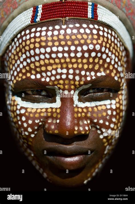 Close Up Portrait Of Erbore Tribe Man With Face Paint Weito Omo