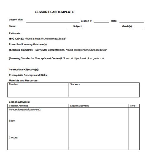 Free Printable Teacher Lesson Plan Template Printable Templates