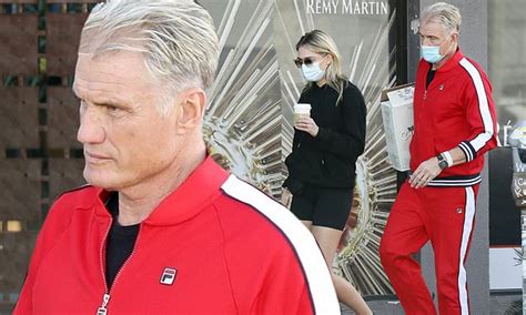 Dolph Lundgren 63 Stands Out In Red Tracksuit As He Runs Errands With