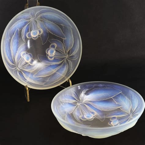 Pair Of French Opalescent Glass Bowls Signed G Vallon C1925 Antique Ethos