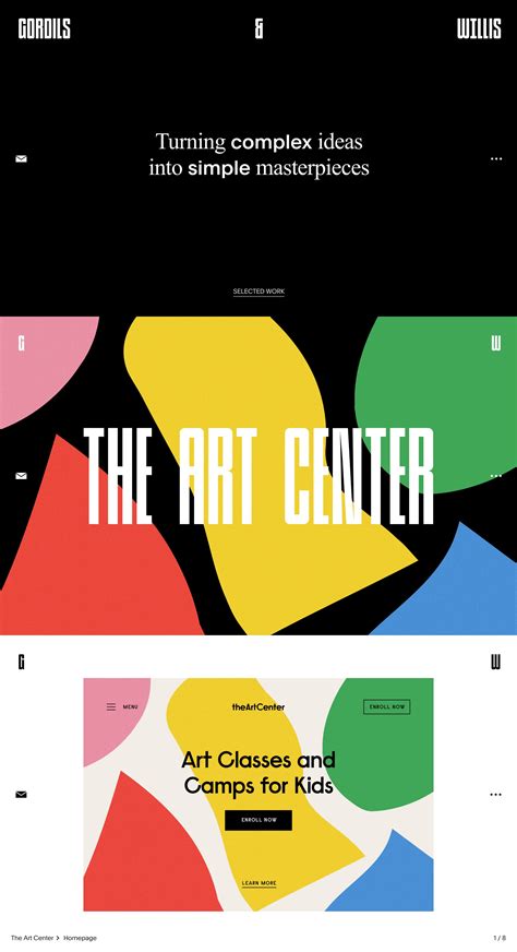 The Art Center Website Is Displayed With Colorful Shapes