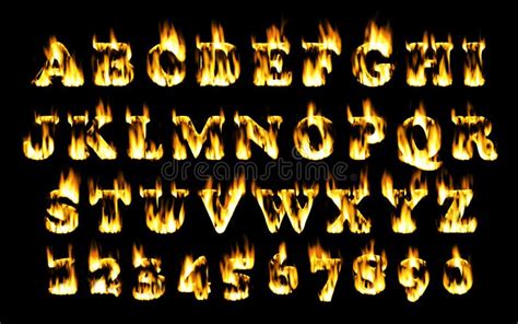 Fire Font Collection Fiery Alphabet Set Stock Illustration