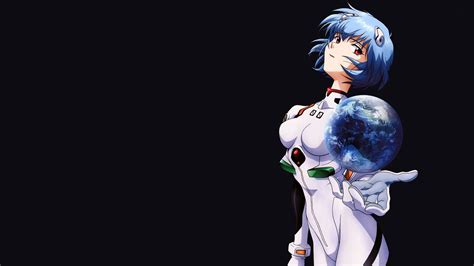 Blue Haired Female Anime Wearing Black Suit Digital Wallpaper Neon Genesis Evangelion Ayanami