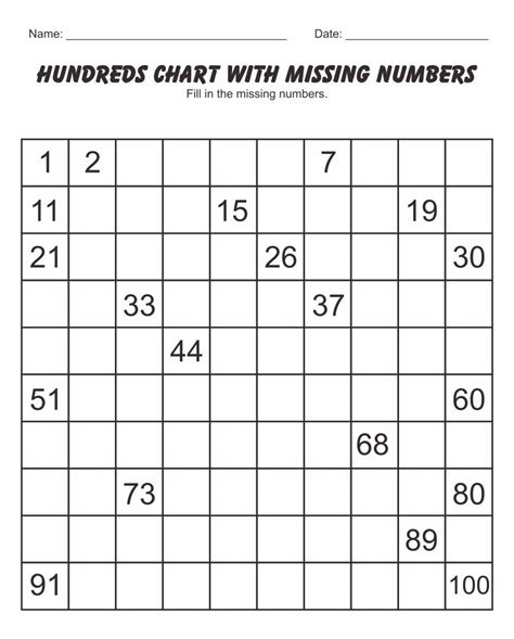Missing Numbers To Printable Chart Grade Missing Number St Vrogue
