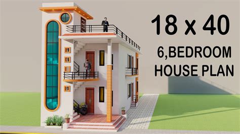 18x40 6 Bedroom House Planदो भाइयों के लिए 6 कमरे का मकान New 3d
