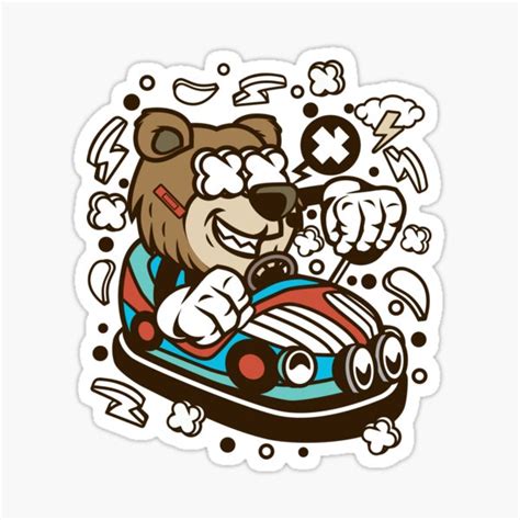 Crazy Bear Driving A Car Sticker For Sale By Mohamedox Redbubble