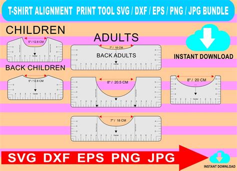 Printable T-shirt Alignment Tool SVG DXF PNG, T Shirt Ruler, T-shirt