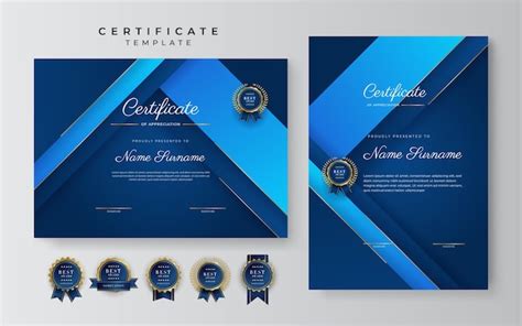 Premium Vector Modern Elegant Blue And Gold Diploma Certificate