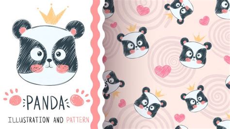 Princesa Panda Bonito Sem Costura Padrão Vetor Premium
