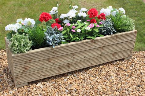 1 metre large wooden garden trough planter made in decking boards 32cm width 100cm planters