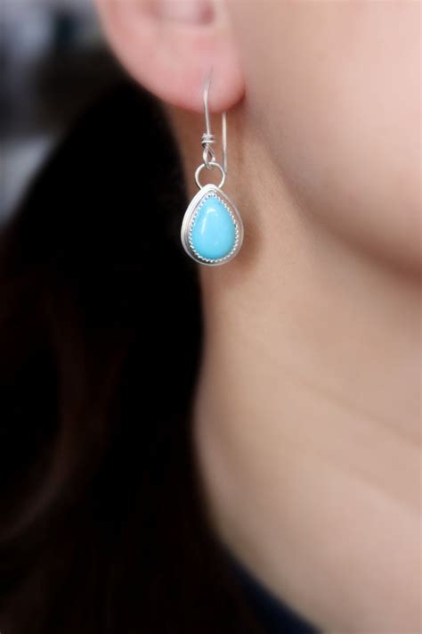 Campitos Turquoise Sterling Silver Dangle Drop Earrings Etsy