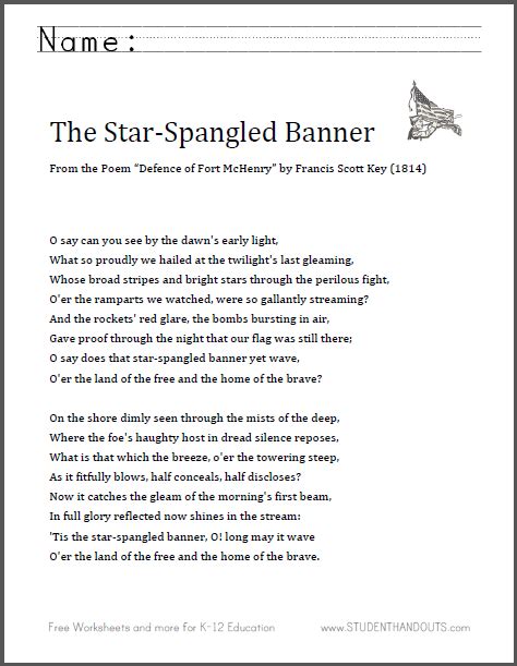 Read or print original the star spangled banner lyrics 2021 updated! Free Printable U.S. National Anthem Lyrics for Flag Day ...