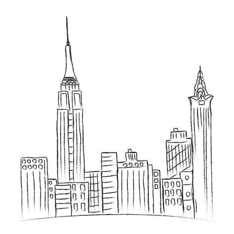 New York Skyline Drawing Outline