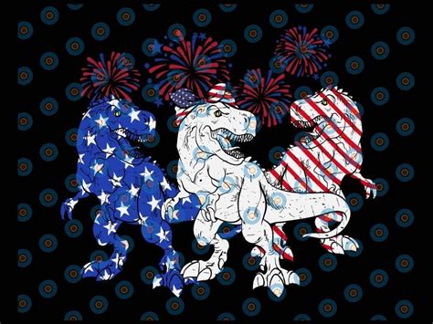 Red White Blue Trex Firework 4th Of July Red White Blue Dinosaur Png