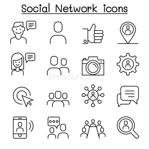 Social Network Social Media Icon Set In Thin Line Style Stock Vector