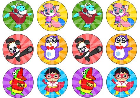 These are printed on label paper, and are first personalized with watercolors of your choice. Ryan's World Cupcake Toppers / Picks / printable label ...