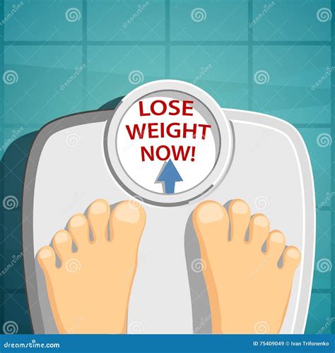 Lose Weight Man Standing On The Scales Stock Vector Illustration Of