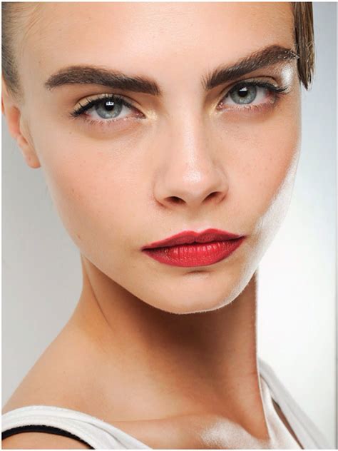 Cara Delevingne Red Lips Thick Eyebrows Best Lipstick Color Cara