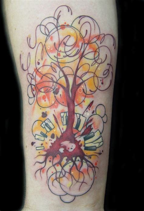 An Abstract Tree Tattoo Design With Color Ink Allowing The Tattoo