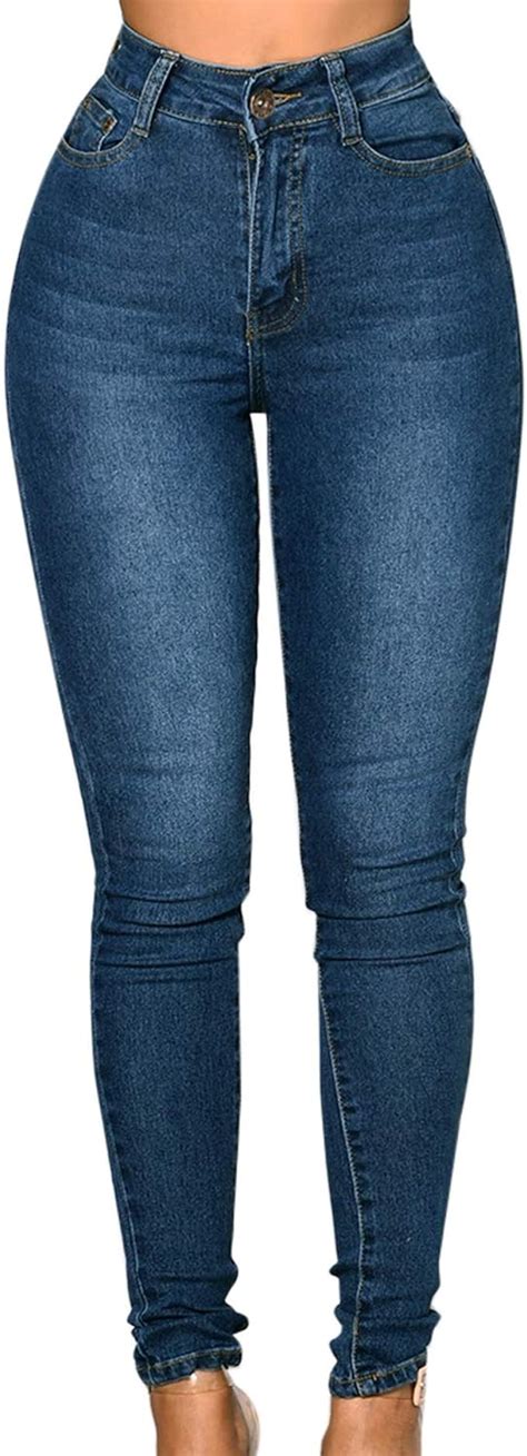 Bsbattle Alta Cintura Recta Jeans Moda Mujeres De Cintura Alta Elástica Skinny Jeans Sólido