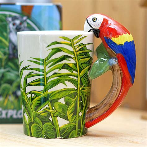 Drinkware Mugs Painted 3d Ceramic Mug Animal Macaw Cup Of Coffee Cup