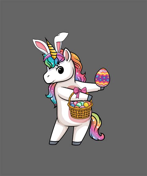 Cute Flossing Unicorn Bunny Eggs Basket Easter Day Digital Art By Felix