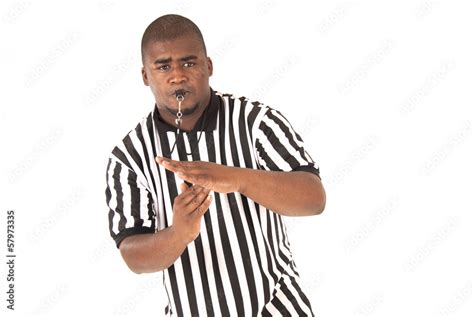 Black Referee Making A Call Of Technical Foul Or Time Out Stock Photo