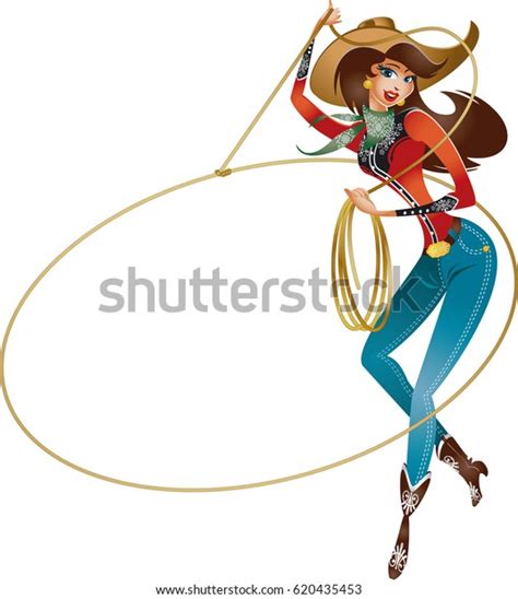 Cowgirl Lasso Doing Rope Trick Stock Vector Royalty Free 620435453
