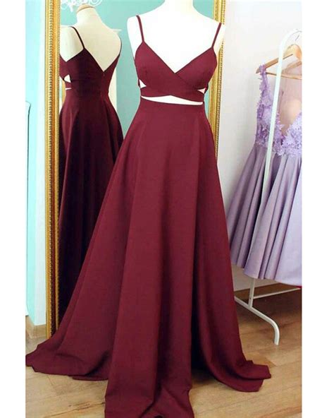 Maroon Prom Long Dress With Spaghetti Straps A Line Formal Evening Gow