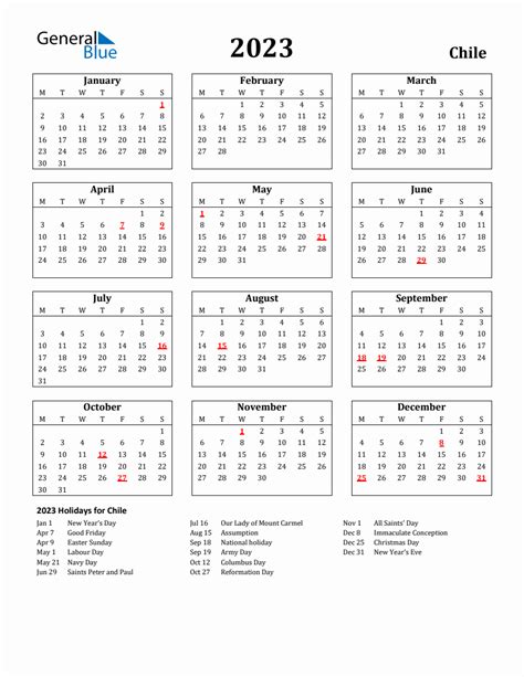 Free Printable 2023 Chile Holiday Calendar