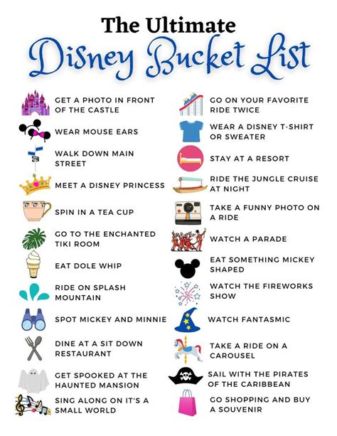 Disney Bucket List Printable Instant Download Etsy Disney Trip
