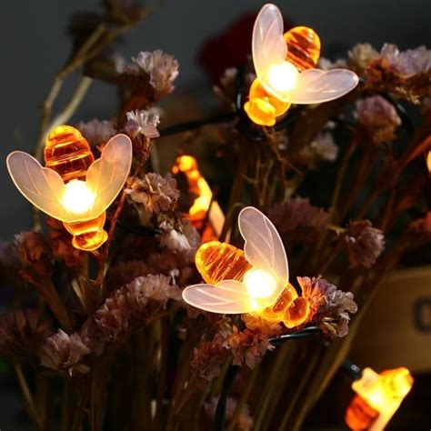 Solar Powered String Lights 30 Warm White Led Honey Bee Shape For