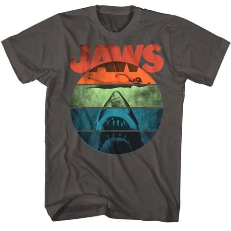 Jaws Retro Vintage Rainbow Sun Mens T Shirt Shark Attack Swimmer