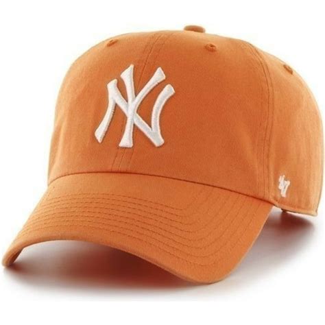 47 Brand Curved Brim Large Front Logo Mlb New York Yankees Orange Cap